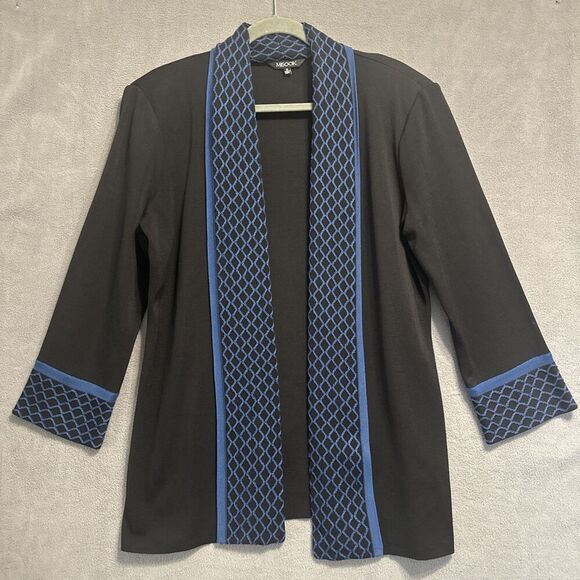 MISOOK Knit Cardigan Open Jacket Womens Size M Black Blue Trim Career Office - Picture 1 of 6